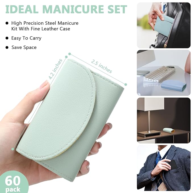 60 Sets Travel Manicure Set Nail Clippers Bulk Pedicure Kit 7 in 1 Stainless Steel Professional Nail Set Grooming Kits Nail Care Tools for Women Men(Bright Color)-VivaGrace Women