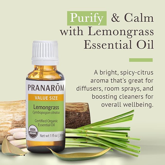 Pranarom USDA Certified Organic Lemongrass Essential Oil (30ml), 100% Pure Undiluted Therapeutic Grade from India for Aromatherapy, Diffuser, Meditation, Massage, Relaxation, Citrus - Lemon-VivaGrace Women