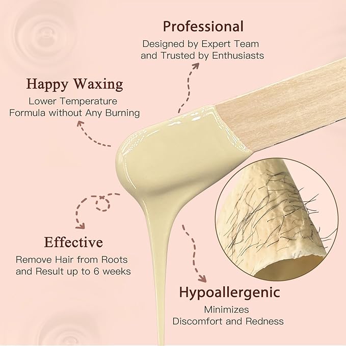 Hard Wax Beads for Hair Removal, Bouvetan 1.3Lb/21oz Wax Beans for Brazilian Waxing, Eyebrow, Face, Bikini, Legs, Arms for Women Men Hair Removal with 10pcs Sticks, 6 Packs-VivaGrace Women