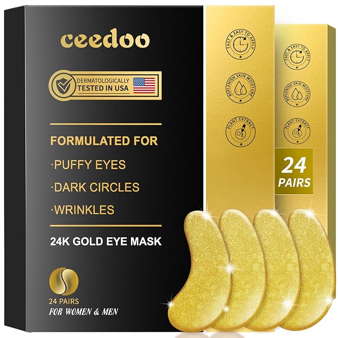 Eye Gel Pads - 24 Pairs Golden Under Eye Patches with Collagen & Hyaluronic Acid, Anti-Aging Eye Mask for Puffiness, Dark Circles & Wrinkles, Relieve, Refreshing & Revitalize Skin-VivaGrace Women