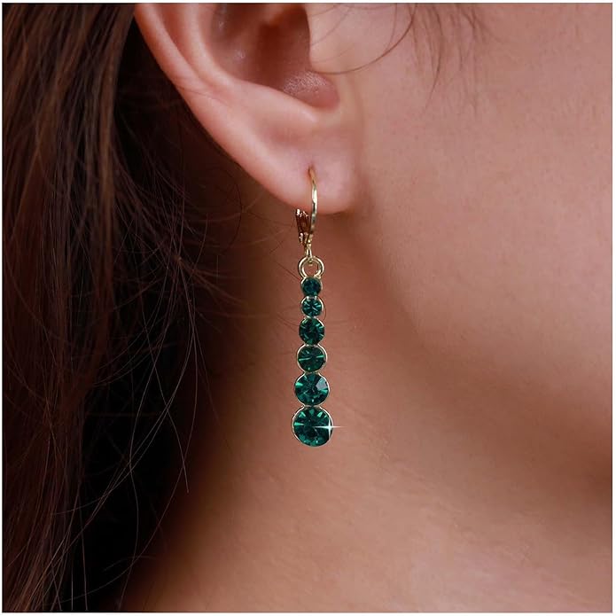 Vintage Crystal Emerald Drop Earrings Emerald Bar Dangle Earrings Green Long Tassel Chain Earrings Gold Hoop Huggie Earrings Jewelry for Women-VivaGrace Women