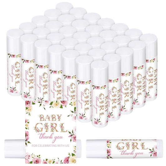 Dunzy 50 Pcs Thank You Gift Lip Balm Bulk Baby Shower Party Favors Bridal Shower Favor Lip Care with Assorted Fruit Flavors Thank You Lipstick for Guest Basket Gift Stuffer (Floral)-VivaGrace Women