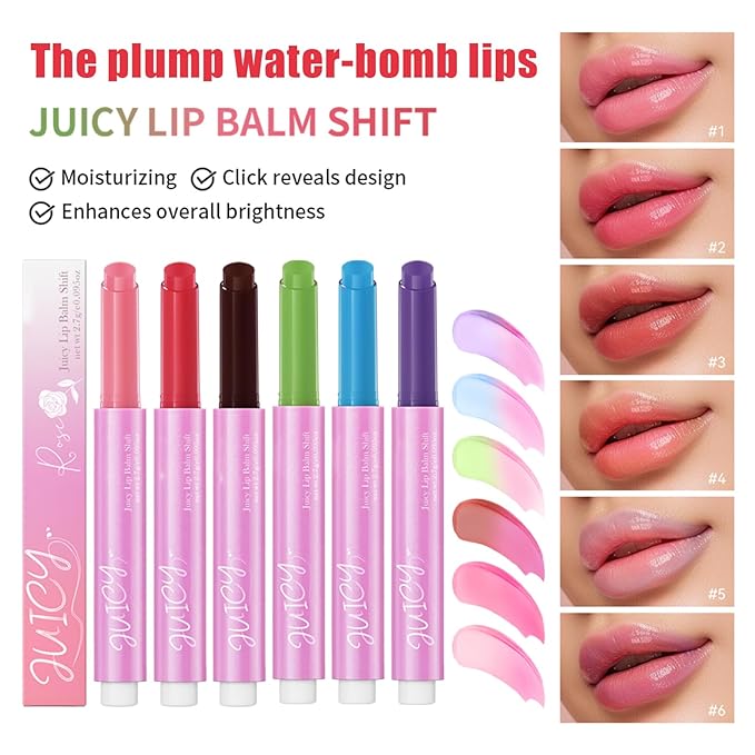 Juicy Lip Plump Shift, Click Melting Lip Balm Lasting Tint Hydrating & Nourishing Lip Care Moisturizer Glossy Color Changing Lip Gloss Non Sticky Lipstick Vegan Tinted Lip Balm (#5 Blueberry)-VivaGrace Women