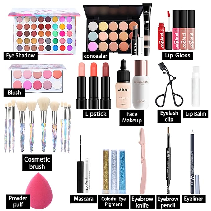 All-in-one Professional Makeup Set for Beginners or teen girls, Cosmetic-Gift for Women -Include Makeup Brush Set, Eyeshadow Palette, Eyebrow Pencil, Mascara, Concealer, Lip Gloss Set -014-VivaGrace Women