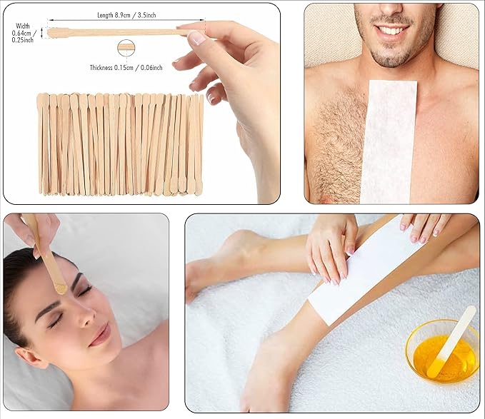 Mibly 4 Style 400 Pcs Assorted Wooden Wax Sticks for Body Legs Face and Small Medium Large Sizes Eyebrow Waxing Applicator Spatulas for (400 Piece Set)-VivaGrace Women