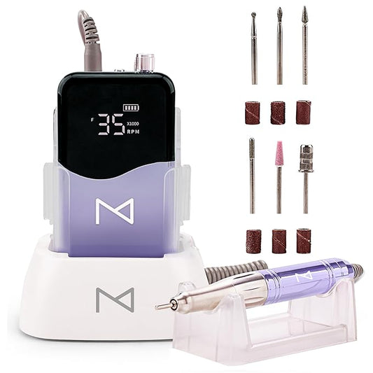 M Mase- Professional Nail Drill Machine - Coreless 2-in-1 Nail File - Electric, Cordless, 35000 RPM, HD Display - Electric Nail Drill for Professional & Home Use (Violet)-VivaGrace Women