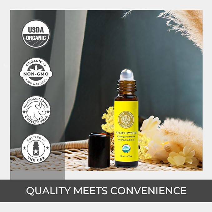 Silk Road Organic Helichrysum Italicum Essential Oil Roll On, 100% Pure USDA Certified Aromatherapy for Skin Vitality & Anti-Aging - 10 ml Roller - Always Pure, Always Organic-VivaGrace Women