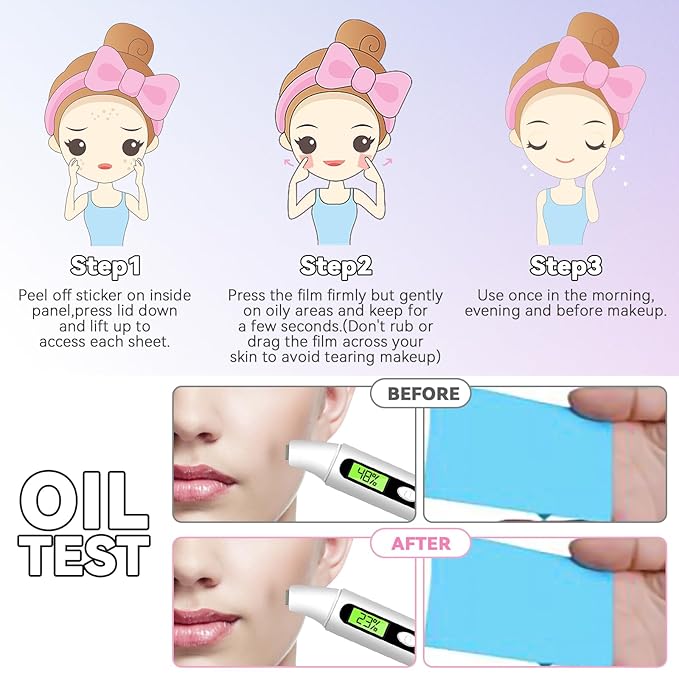 Oil Control Film, Oil Blotting Paper the Same Series with Clean & Clear Oil Absorbing Facial Sheets, 60 sheets Makeup Friendly High-performance Handy Face Blotting Paper for Oily Skin-VivaGrace Women