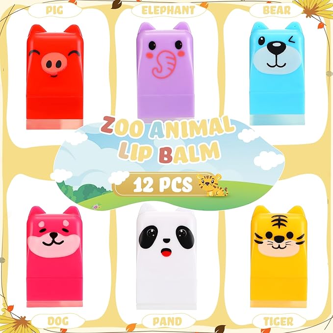 12 Pcs Farm Animals Birthday Lip Balm Gifts for Baby Shower Prizes Gift Baby Shower Favors Genger Reveal Gifts Zoo Theme Birthday Party Favors for Preschool Toddler Boy Girl Classroom Prizes-VivaGrace Women