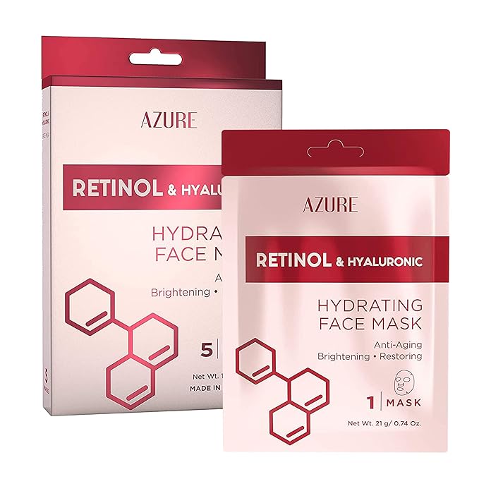 Azure Cosmetics Retinol & Hyaluronic Acid Anti Aging Facial Sheet - Rejuvenating & Hydrating Face Mask - Helps Reduce Fine Lines & Wrinkles, Smooths & Repairs - Made in Korea - Pack of 5-VivaGrace Women