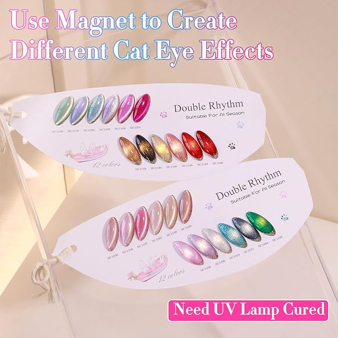Double Rhythm 28Pcs 0.5Oz Cat Eye Gel Nail Polish Set Same Color Same Bottle Soak Off Magnetic Gel Polish Kit Nail Art Manicure Salon DIY at Home (Silver Gold Red Black-T24-7)-VivaGrace Women