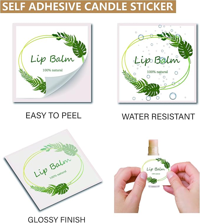 CRASPIRE Lip Balm Labels 80pcs Homemade Lip Balm Labels 2” Clear Lip Balm Labels for Tubes Printable Waterproof Lip Balm Stickers Labels for Lip Balm Handcream Candle Container（Leaves-White Green）-VivaGrace Women