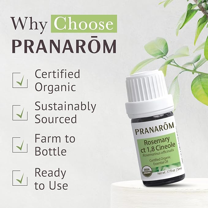 Pranarom USDA Certified Organic Rosemary Cineole Essential Oil (5ml), 100% Pure Undiluted Therapeutic Grade from Tunisia for Aromatherapy, Diffuser, Meditation, Massage, Relaxation-VivaGrace Women