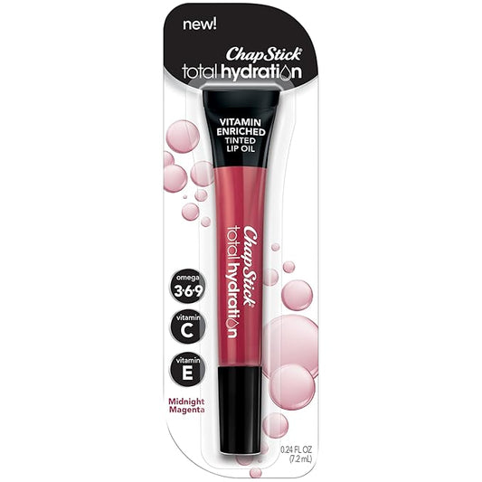 ChapStick Total Hydration Vitamin Enriched Midnight Magenta Tinted Lip Oil Tubes, Lip Care - 0.24 Oz Each, 1 Count-VivaGrace Women