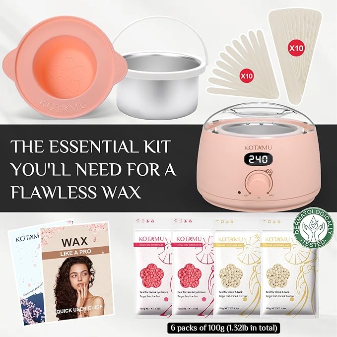 KOTAMU Wax Kit Pink Digital Hair Removal Waxing Kit for Women & Men Hot Wax Warmer Pot for Face, Eyebrow, Body, Brazilian, Bikini, Sensitive Skin Waxing Machine with 25 Accessories for Home Salon-VivaGrace Women