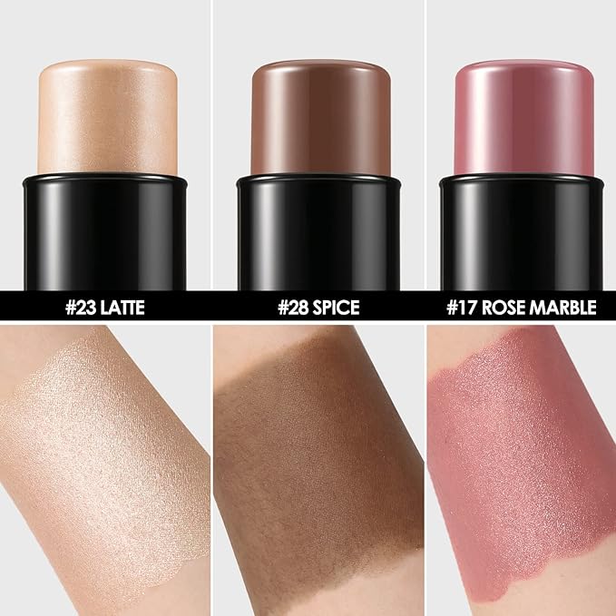 FOCALLURE 3 Pcs Cream Contour Sticks,Shades with Highlighter & Bronzer & Blush,Non-greasy Long-wear Face Contouring Pen,Easy to Sculpt the Face and Create a Lightweight Finishing Makeup,TAN-VivaGrace Women