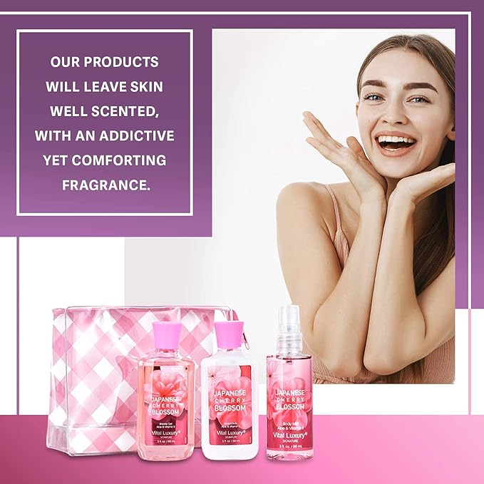 Bath & Body Care Travel Set - Home Spa Set with Body Lotion, Shower Gel and Fragrance Mist (Japanese Cherry Blossom)-VivaGrace Women