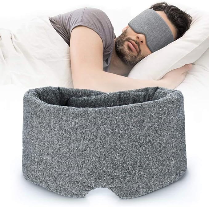 FRESHME Cotton Sleep Eye Mask for Women Men - 100% Blocking Light Travel Blindfold, Soft Zero Pressure Grey Eyes Cover with Adjustable Velcro Strap for Side Sleeper Night Sleeping, Work Nap and Yoga-VivaGrace Women