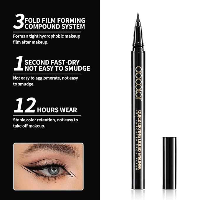 docolor Waterproof Black Eyeliner Liquid Pen and Black Eyeliner Gel Smudge-proof Gel Eye Liner Pencil, 2PCS