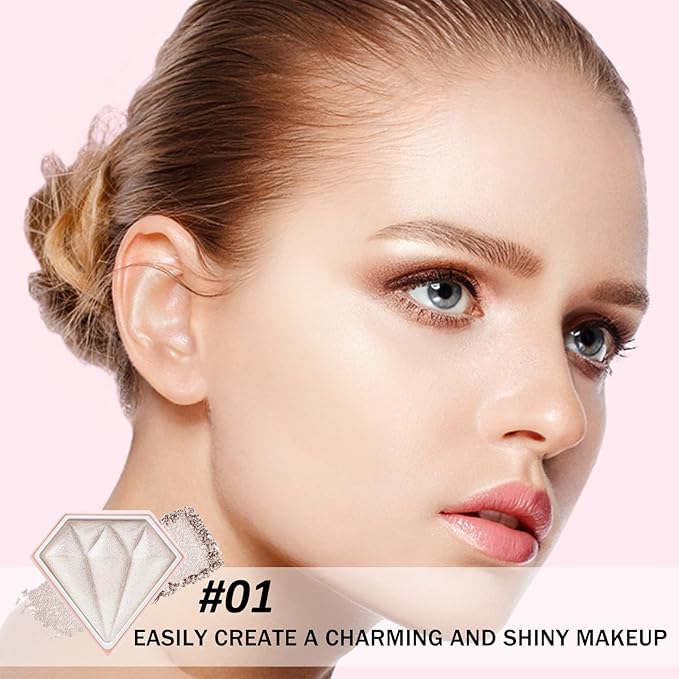 Boobeen Highlighter Makeup Palette, Baked Highlighter Bronzer Powder Palette, Shimmer Illuminator Contour Highlighter Powder for Face, Pearl Shine Shades Waterproof Long Lasting-VivaGrace Women