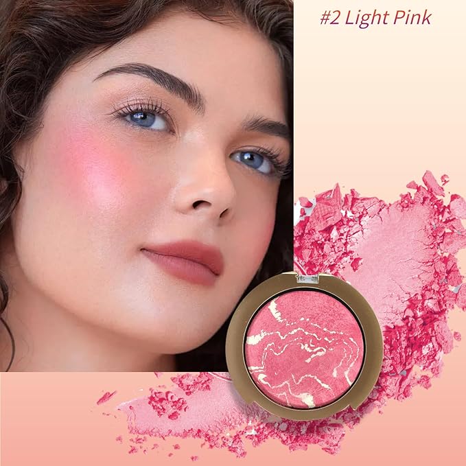 Baked Blush Powder, Natural Glow Blush Palette, Contour Brighten Highlight Face for a Shimmery or Matte Finish, Lightweight Blendable, Long Lasting Face Makeup #02-VivaGrace Women