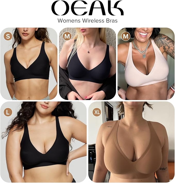 OEAK Womens Deep V Bras Wireless Comfortable Bra Supportive No Underwire Bras Tshirt Push Up Bralettes Plunge Seamless Bra-VivaGrace Women