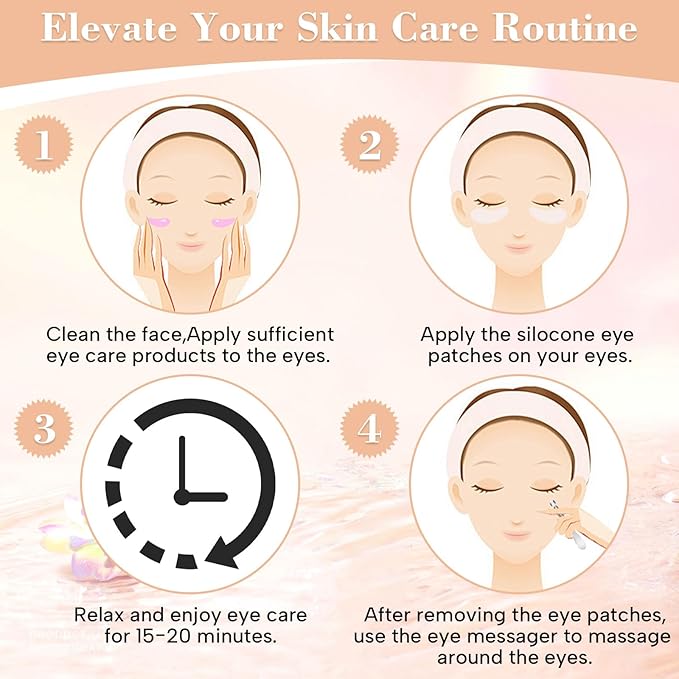 2 Pcs Under Eye Patches Silicone - Reusable Eye Patches, Eye Patches Plump Fine Lines & Wrinkles with Metal Eye Cream Applicator with Metal Eye Cream Applicator-VivaGrace Women