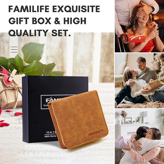 FAMILIFE Manicure Set, Nail Professional Kit Manicure Kits Nail Clipper Sets, 13PCS Stainless Steel Pedicure Sets Mens Grooming Tool, with Brown Leather Travel Case for Men-VivaGrace Women