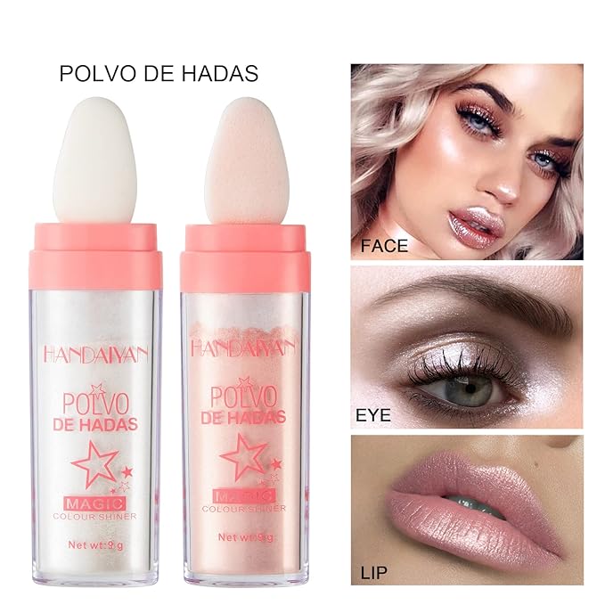 AKARY Body Glitter, Fairy Polvo De Hadas Shimmer Face Highlighter Powder & Blush Stick, Instant Glow Luminizer Duo, Glitter Face Hair High Gloss, Sparkle Smudge-Proof Highlighter Stick Party Makeup (#01 White Moonbeam)-VivaGrace Women