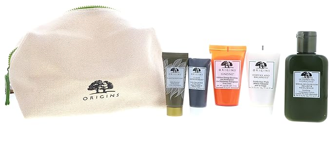 Origins Best Sellers Set for Women - 5 Pc 1oz Checks Face Wash, 3.8oz Lotion, 0.5oz Clear Charcoal Face Mask,1.62oz Serum, 1.69oz Moisturizer-VivaGrace Women