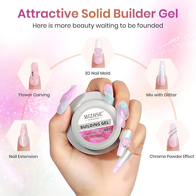 MIZHSE Solid Builder Gel for Nails, Mermaid Pearl 1oz Hard Gel Builder Non Sticky Nail Extension Gels Long Lasting Modeling Sculpture Nail Salon Art Home Use-VivaGrace Women