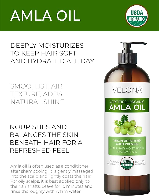 velona Amla Oil USDA Certified Organic - 16 Fl Oz | 100% Pure and Natural Carrier Oil | Extra Virgin, Unrefined, Cold Pressed-VivaGrace Women