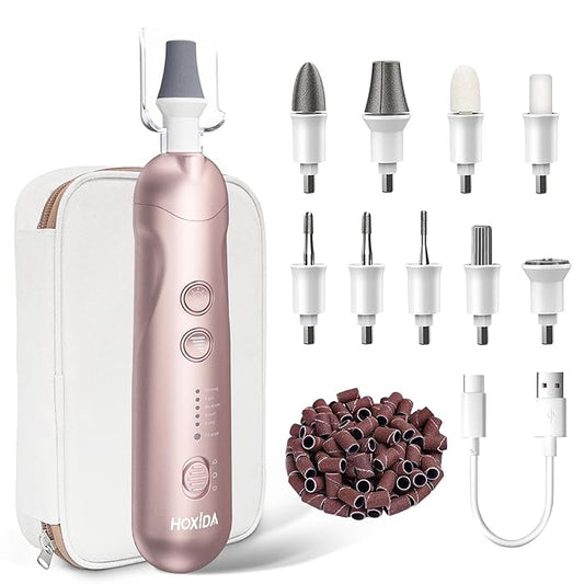 Manicure Pedicure Kit with Case, Professional Nail Grinder for Senior Thick Toenail, Cordless Electric Nail File, 5 Speeds Pedicure Tools for feet Callus Remover, Nail Drill for Women Hand Feet Care-VivaGrace Women