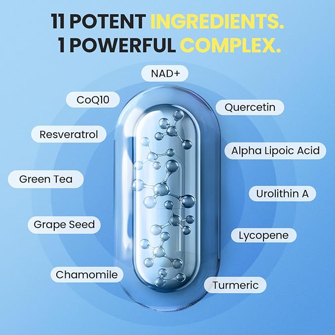 NAD Supplement Extra Strength - Liposomal + Resveratrol for Women & Men, CoQ10, Alpha Lipoic Acid, Green Tea, Quercetin, Urolithin A, Lycopene – High Purity Anti-Aging, Energy & Regeneration – 60ct-VivaGrace Women