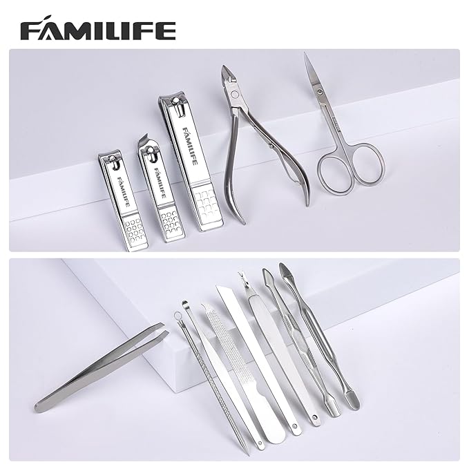 FAMILIFE Manicure Set, Nail Professional Kit Manicure Kits Nail Clipper Sets, 13PCS Stainless Steel Pedicure Sets Mens Grooming Tool, with Brown Leather Travel Case for Men-VivaGrace Women