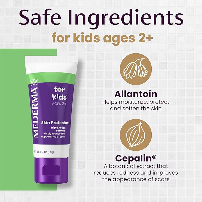Mederma Scar Gel for Kids - Reduces Appearance of Old & New Scars from Cuts, Burns, Surgery, Insect Bites & Scrapes, Grape Scented, Goes on Purple & Rubs in Clear, Ages 2+, 0.70 Oz-VivaGrace Women
