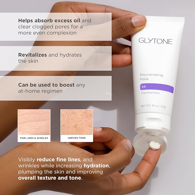 Glytone Rejuvenating Mask - 3% Pure Glycolic Acid, Lactic Acid, Vitamin C & Collagen - Purify & Exfoliate - For All Skin Types - Fragrance-Free - 3 fl. oz.-VivaGrace Women