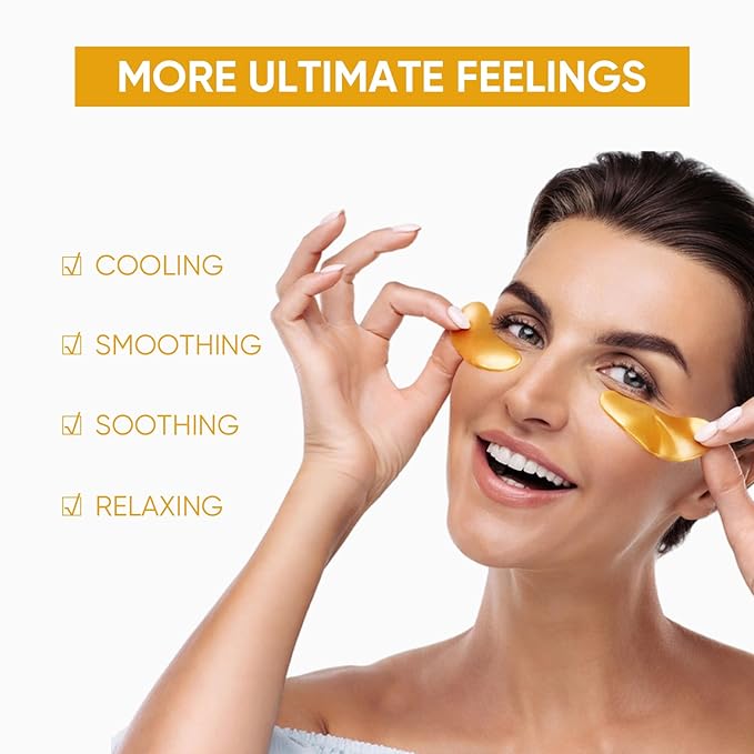 24k Gold Eye Treatment Maks 60PCS Under Eye Patch Cooling Under Eye Pads for Brightening Repairing and Refreshing Your Skin Under Eye Mask, Beauty Skin Care(gold)-VivaGrace Women