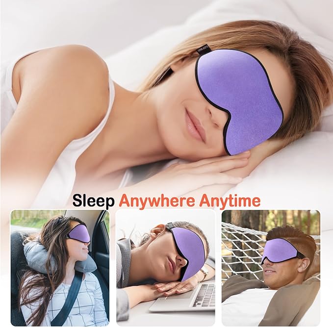 LitBear Sleep Mask for Side Sleeper Women Men, Eye Mask for Sleeping Light Blocking, 3D Contoured Cup Sleeping Mask, Soft Breathable Sleep Eye Mask with Adjustable Strap for Flight, Light Purple-VivaGrace Women