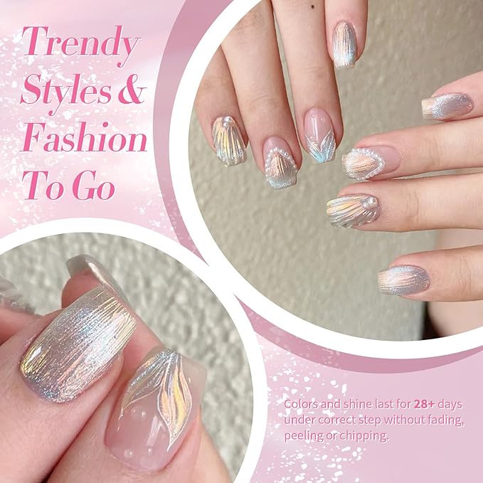 Born Pretty Pearl Gel Nail Polish Aurora Iridescent Glitter Shimmer Mermaid Pearl Gel Polish Drawing Gel Nail Polish Shell Swirl Thread Effect Nail Gel Soak Off Led Summer DIY Gift 6PCS-VivaGrace Women