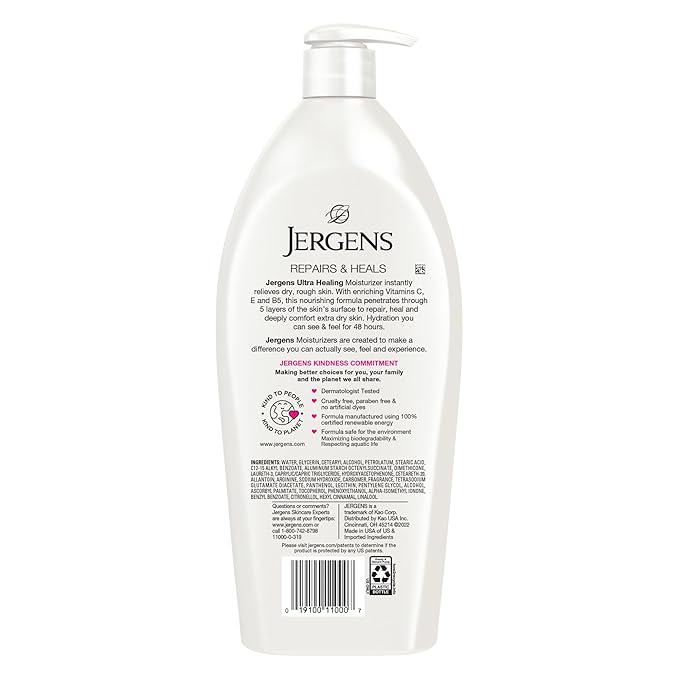 Jergens Ultra Healing Dry Skin Lotion, Hand and Body Moisturizer for Quick Absorption into Extra Dry Skin with Hydralucence Blend, Vitamins C, E and B5, White, 32oz-VivaGrace Women