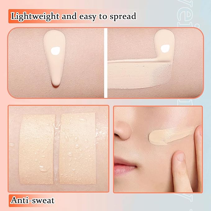 Full Coverage Concealer Foundation,Oil Control Long Lasting Lightweight BB Cream Tinted Face Moisturizer with SPF 50+ PA+++,Moisturizing CC Cream Liquid Foundation Makeup Brush Set（2 Pack）-VivaGrace Women