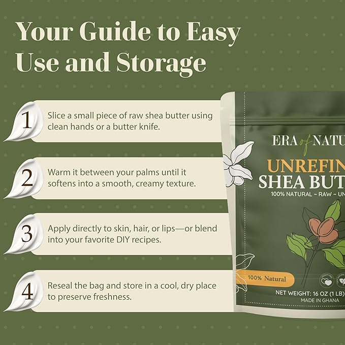 era of nature Organic Unrefined Raw African Ivory White Shea Butter 16oz - Moisturizing Raw Shea Butter Bar for Skin & Hair, DIY Lip Balm Base, Cream, Soap & Lotion Making Supplies Kit, Skincare-VivaGrace Women