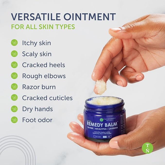 Truremedy Naturals Remedy Balm with Tea Tree Oil, 2 oz - Soothing Moisturizer for Rough Areas - Nourishing Foot and Body Balm with Tea Tree, Lavender, and Eucalyptus-VivaGrace Women