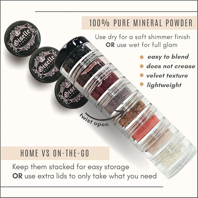 Brown Eyed Girl Loose Mineral Eye Shadow Makeup - Organic, Non-Toxic Glitter Eyeshadow, Loose Powder, Nude Eyeshadow Palette, Copper, Black Shimmer, Light Pink, Bronze-VivaGrace Women