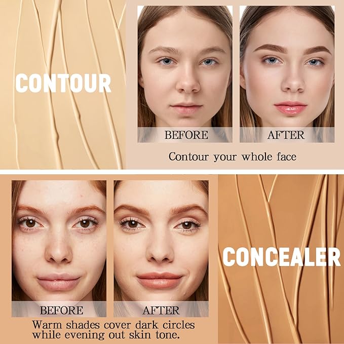 6 Colors Concealer Palette with Brush,Full Coverage,Cream Contouring Makeup Kit,Corrects Dark Circles Red Marks Scars-VivaGrace Women