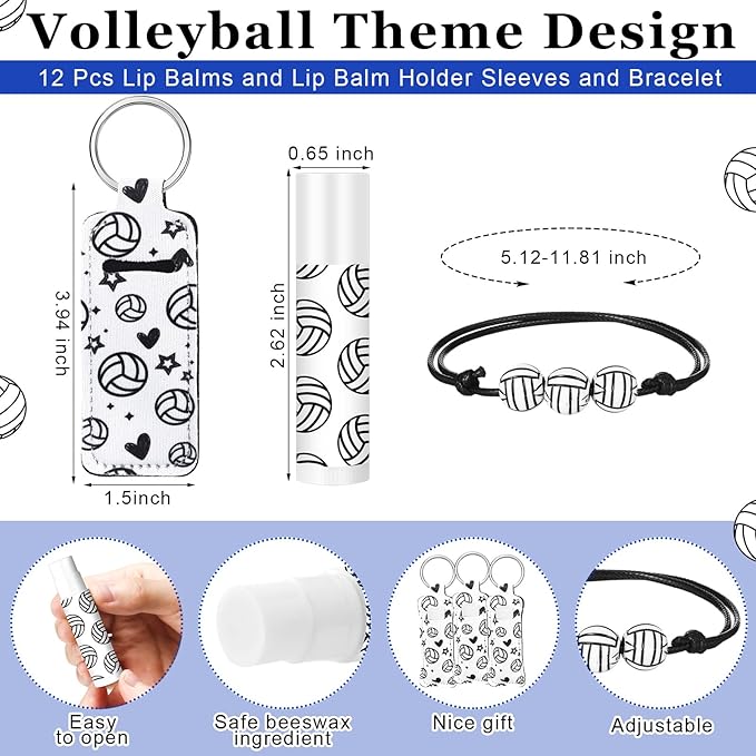 72 Pcs Sports Team Gifts Include 12 Makeup Bags 12 Lip Balm 12 Lip Balm Holder 12 Necklace 12 Adjustable Bracelet 12 Mirrors for Sports Lovers Players Party Favors (White, Volleyball)-VivaGrace Women