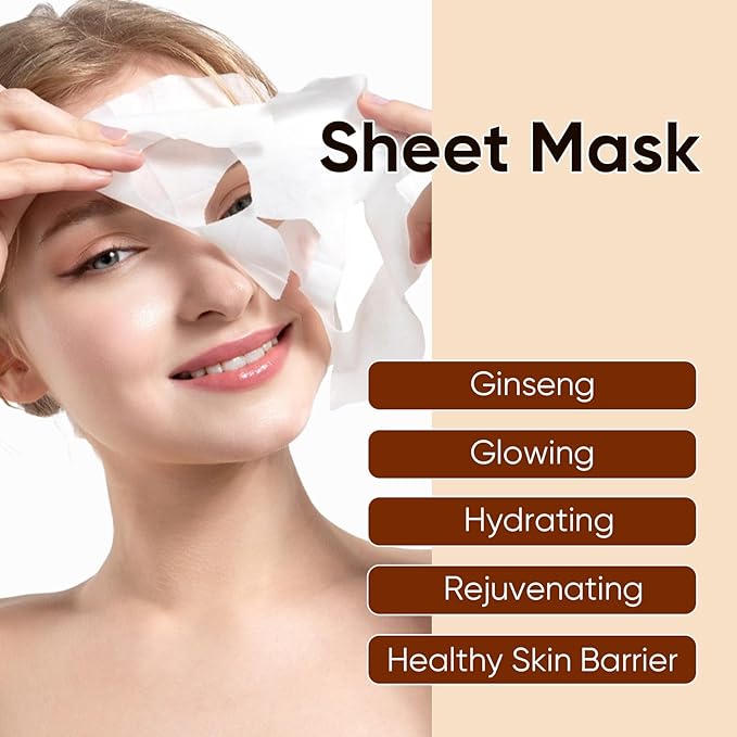 10Pack Sheet Face Masks Skincare for All Skin Types, Moisturizing Hydrating Face Masks Suitable for Sensitive Skin, Red Ginseng Face Masks for Wrinkles, Fine-Lines, Firmness and Elasticity-VivaGrace Women