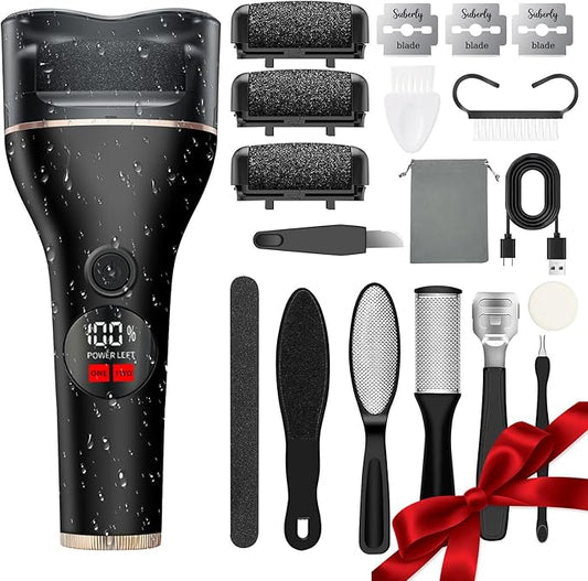 Electric Callus Remover for Feet with 17 in 1 Pedicure Kit, Rechargeable Waterproof Foot File Professional Foot Care Tools, Portable Callus Remover Kit to Remove Dead Skin Hard Skin Dry Cracks(Black)-VivaGrace Women