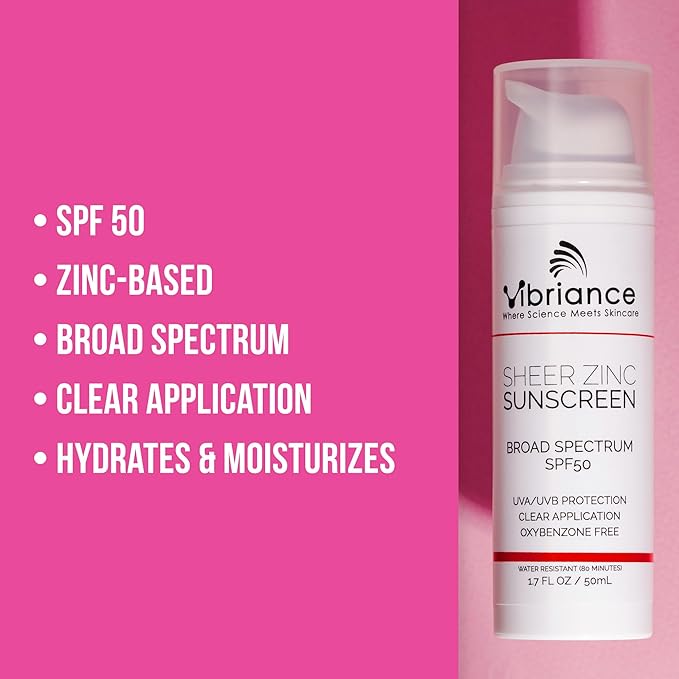 Vibriance Sheer Zinc Sunscreen - Tinted Sunscreen for Face SPF 50, Lightweight Facial Moisturizer with Niacinamide, Hyaluronic Acid - 1.7 fl oz-VivaGrace Women